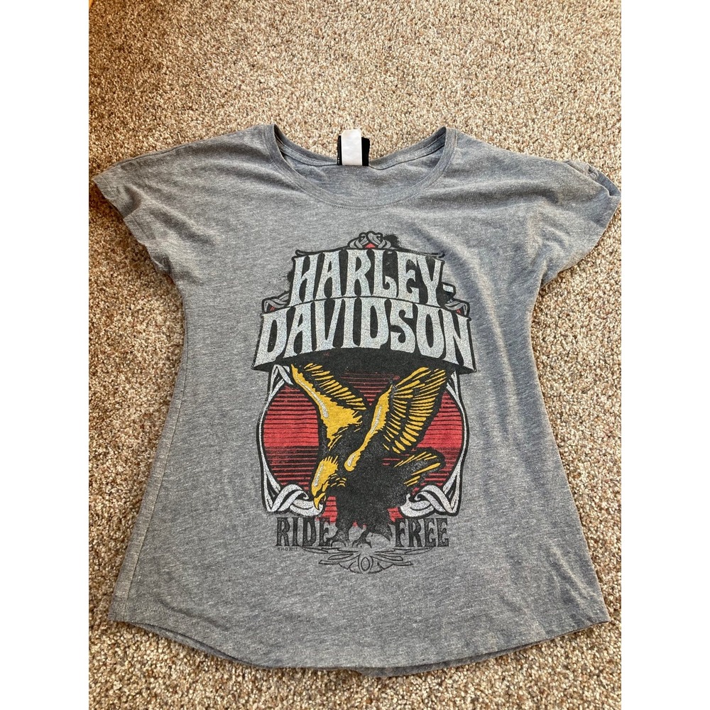 Harley-Davidson Womens Gray Eagle Ride Free Graphic T-Shirt Twin Cities MN Small